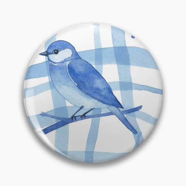 Item preview, Monochromatic Bluebirds on Wavy Watercolor Plaid designed and sold by wissal.studio.