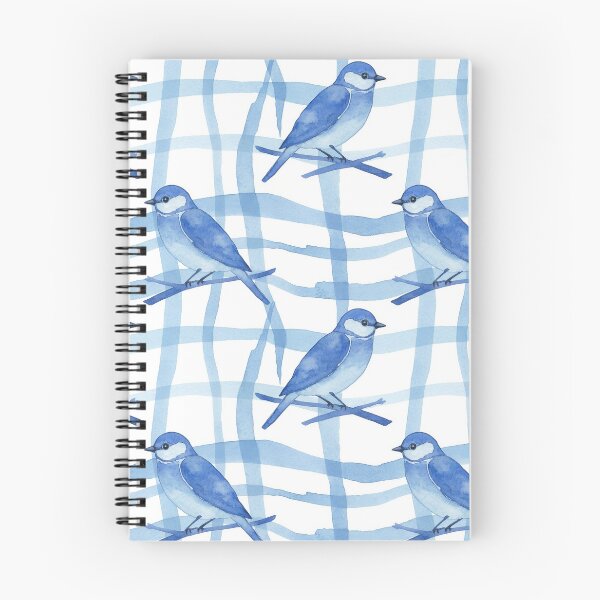 Item preview, Monochromatic Bluebirds on Wavy Watercolor Plaid designed and sold by wissal.studio.