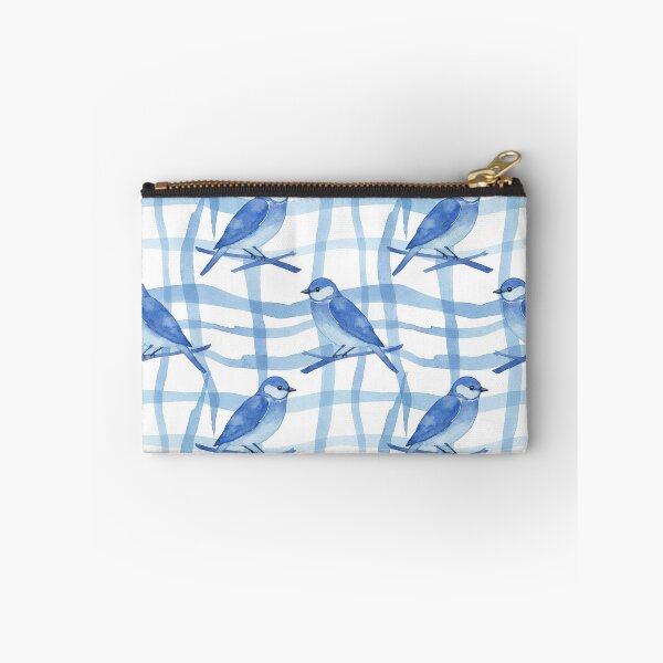Item preview, Monochromatic Bluebirds on Wavy Watercolor Plaid designed and sold by wissal.studio.