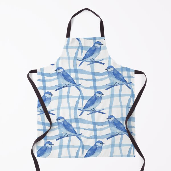 Item preview, Monochromatic Bluebirds on Wavy Watercolor Plaid designed and sold by wissal.studio.
