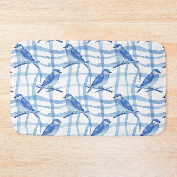 Item preview, Monochromatic Bluebirds on Wavy Watercolor Plaid designed and sold by wissal.studio.