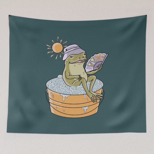 Item preview, Frog in Bucket of Ice Summer Heatwave Cottagecore Illustration designed and sold by LeshanArt.