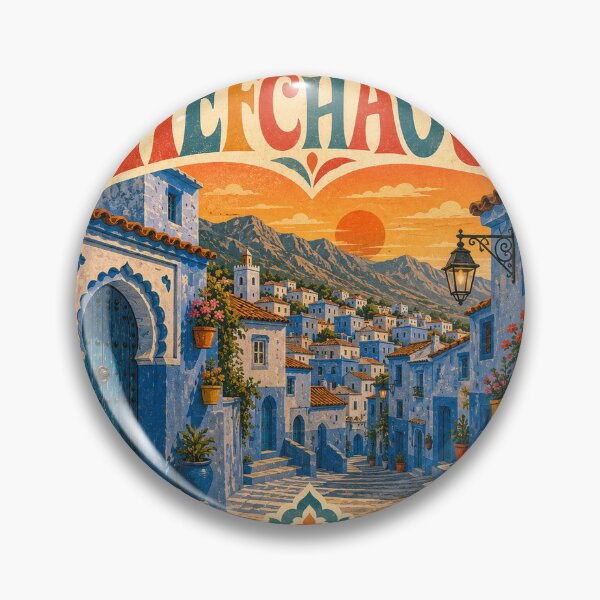 Aperçu de l'œuvre Souvenir de voyage de Chefchaouen, Maroc - Illustration rétro en forme de cœur créée et vendue par VisualArtsOasis.
