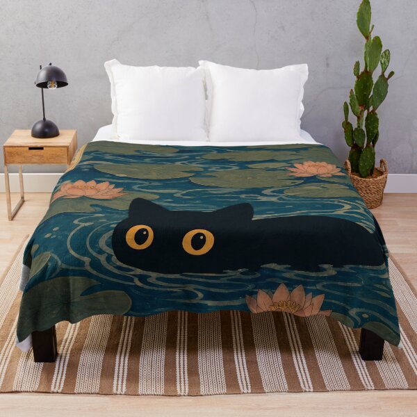Item preview, Black Cat in Water Lily Pond Japanese Ukiyo-e Art designed and sold by PurrfectHome.