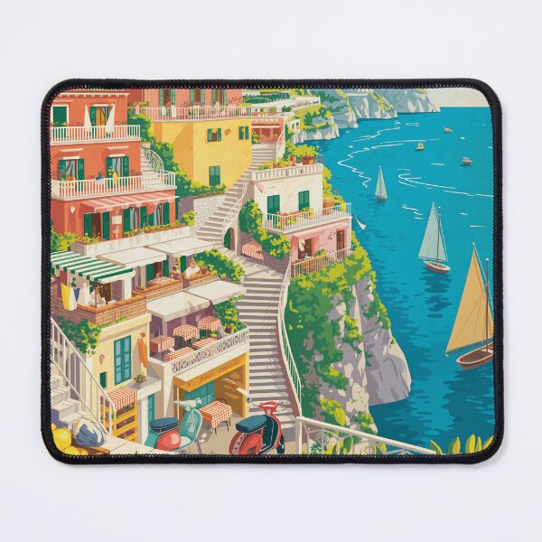 Item preview, Vintage Amalfi Coast Positano Travel Poster | Retro Italian Riviera Wall Art | 1960s Mediterranean Vacation Print designed and sold by Tamas Das.