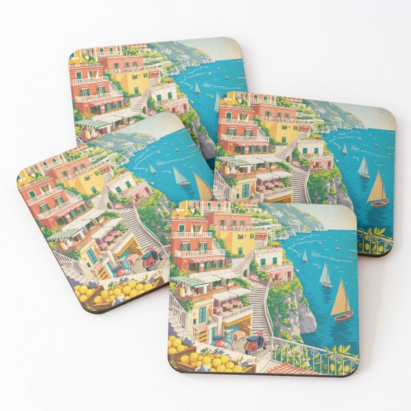 Item preview, Vintage Amalfi Coast Positano Travel Poster | Retro Italian Riviera Wall Art | 1960s Mediterranean Vacation Print designed and sold by Tamas Das.