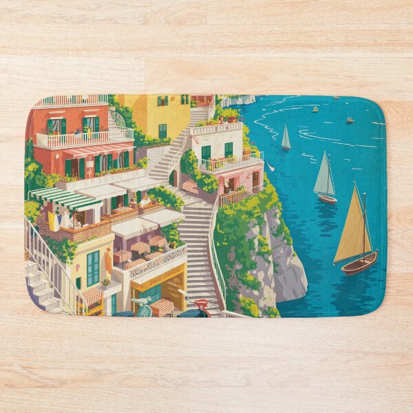 Item preview, Vintage Amalfi Coast Positano Travel Poster | Retro Italian Riviera Wall Art | 1960s Mediterranean Vacation Print designed and sold by Tamas Das.