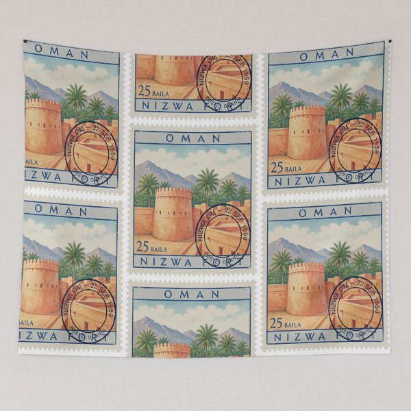 Item preview, Nizwa Fort Oman Oasis City Tower Stamp Sticker designed and sold by stickercuffs.