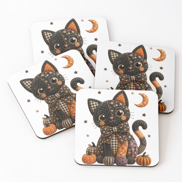 Item preview, Cute Patchwork Black Cat | Farmhouse Halloween & Autumn Art designed and sold by DecoVibe.