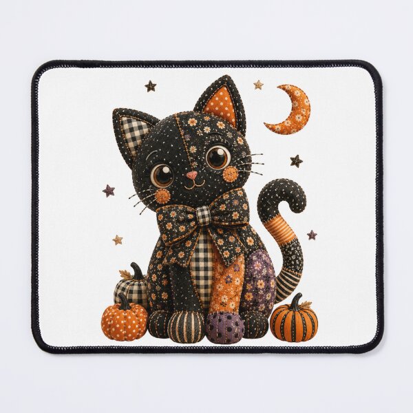 Item preview, Cute Patchwork Black Cat | Farmhouse Halloween & Autumn Art designed and sold by DecoVibe.