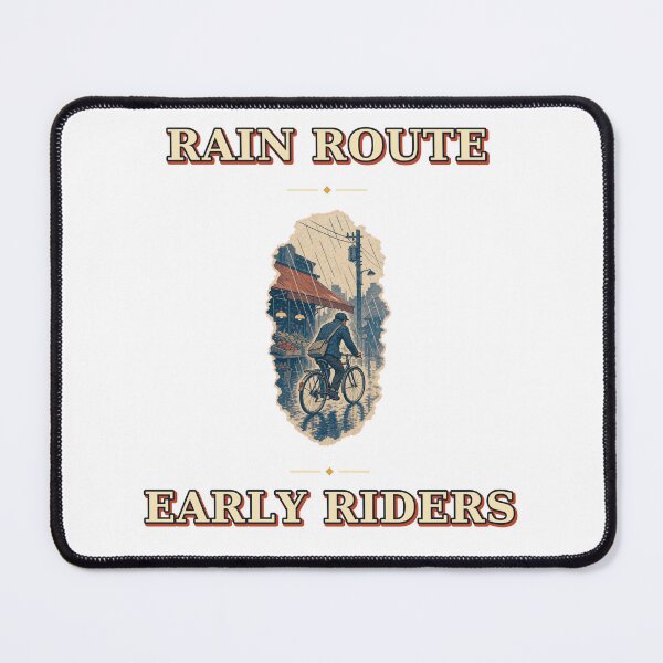 Item preview, Rain Route Early Riders Woodblock Cycling Graphic designed and sold by Freshloop Studio | Whimsical Vintage Art.