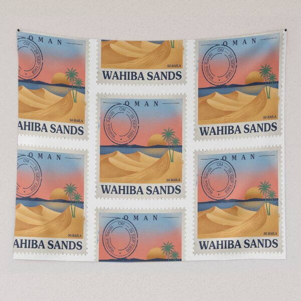 Item preview, Wahiba Sands Oman Golden Desert Dune Stamp Sticker designed and sold by stickercuffs.