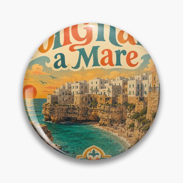 Item preview, Polignano a Mare Retro Travel Heart - Italy Souvenir Art designed and sold by VisualArtsOasis.