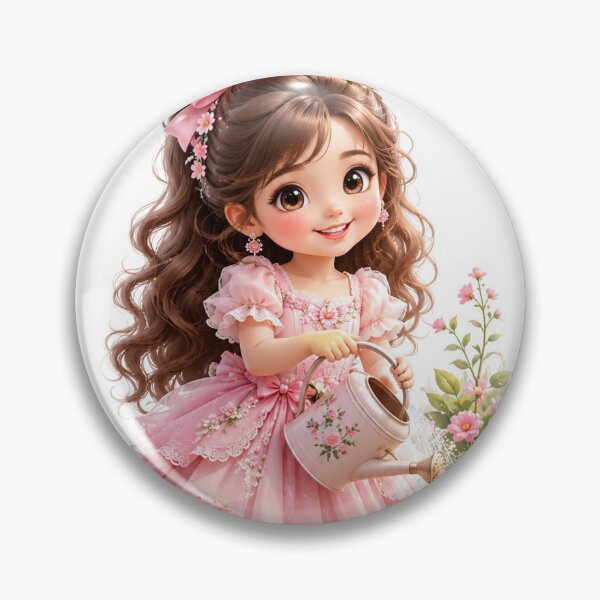 Item preview, Cute Pink Flower Girl Watering Garden Printable Sticker | Kawaii Floral Die Cut designed and sold by KeerthiCuteFind.