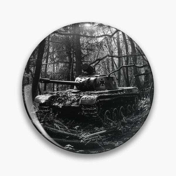 Item preview, Abandoned Tank in Dark Forest Black and White Military Art designed and sold by inkoutninja.