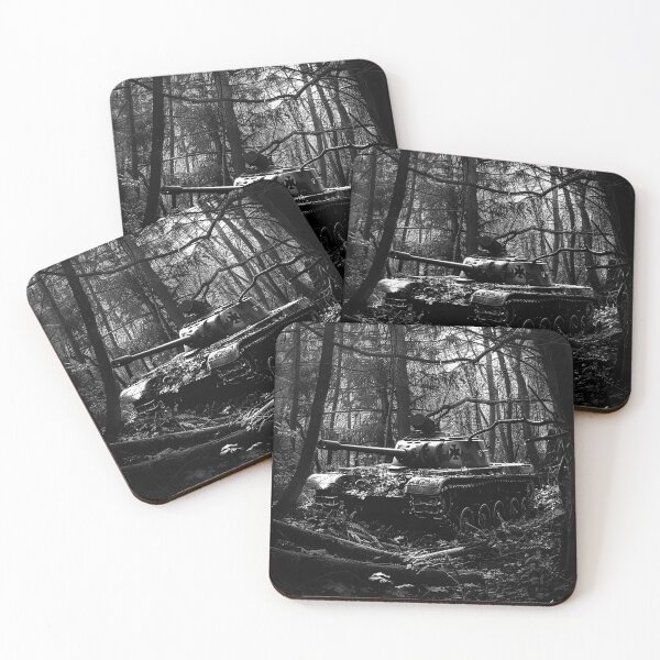 Item preview, Abandoned Tank in Dark Forest Black and White Military Art designed and sold by inkoutninja.