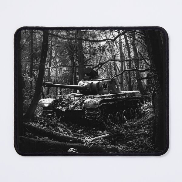 Item preview, Abandoned Tank in Dark Forest Black and White Military Art designed and sold by inkoutninja.