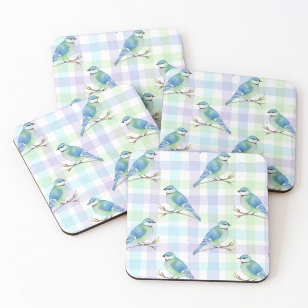 Item preview, Pastel Watercolor Songbird on Multicolor Plaid Grid designed and sold by wissal.studio.