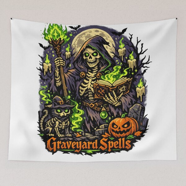 Item preview, Graveyard Spells – Skeleton Wizard Halloween Horror T-Shirt designed and sold by D.Shop.