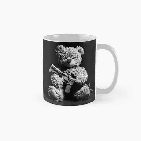 Item preview, Tactical Teddy Bear with Rifle Black and White Dark Humor Art designed and sold by inkoutninja.