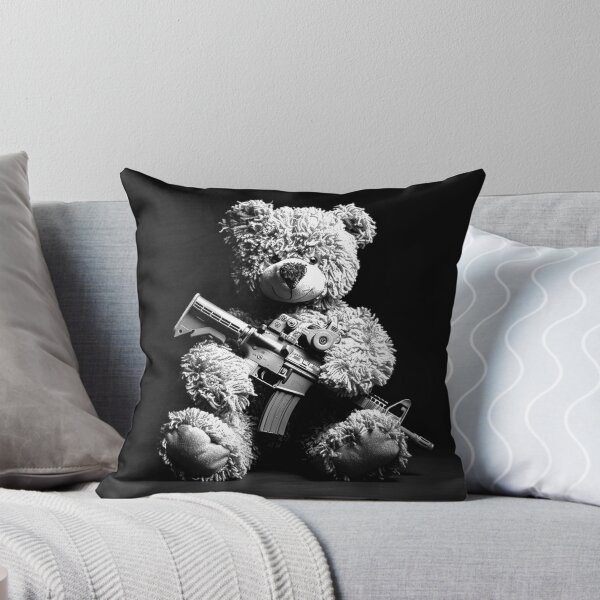 Item preview, Tactical Teddy Bear with Rifle Black and White Dark Humor Art designed and sold by inkoutninja.