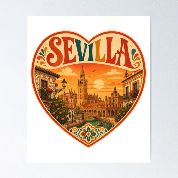 Item preview, Seville Spain Travel Souvenir - Retro Heart Illustration designed and sold by VisualArtsOasis.