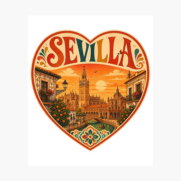 Item preview, Seville Spain Travel Souvenir - Retro Heart Illustration designed and sold by VisualArtsOasis.