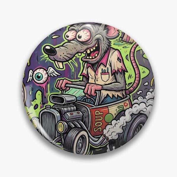 Item preview, Waste Land Wanderer – Crazy Rat Hot Rod Driver in Surreal Lowbrow Cartoon Illustration designed and sold by Bhaskar Digital Art.