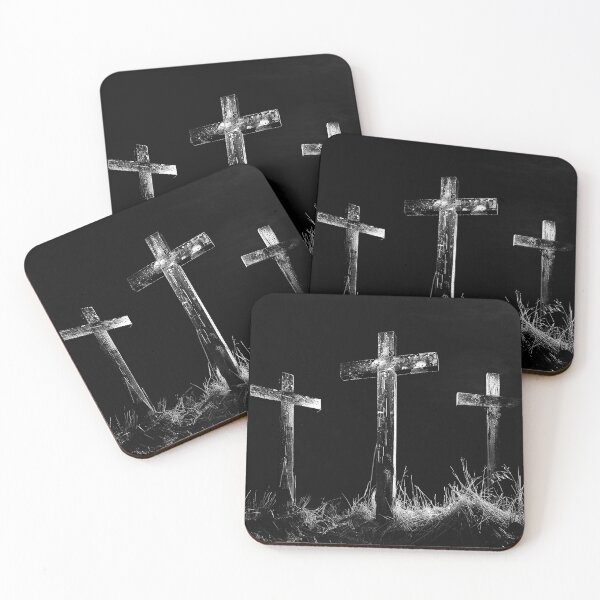 Item preview, Three Crosses on Calvary Black and White Christian Faith Art designed and sold by inkoutninja.