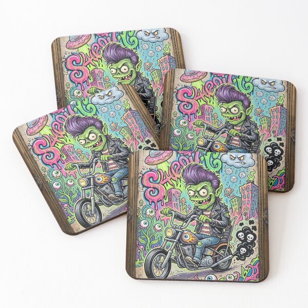 Item preview, Psychedelic Punk Zombie Biker in Surreal Street Art City – Lowbrow Pop Surreal Illustration designed and sold by Bhaskar Digital Art.
