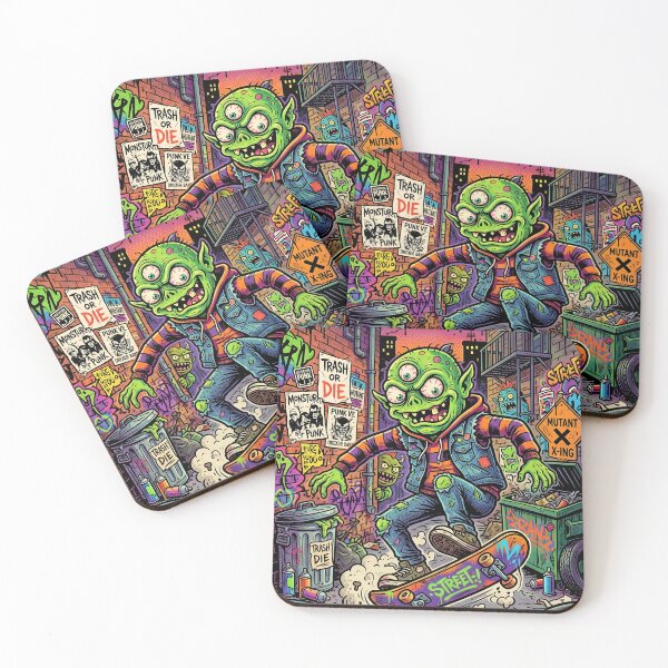 Item preview, Street Mutants Unite! Punk Mutant Skateboarder in Graffiti Alley – Lowbrow Pop Surreal Illustration designed and sold by Bhaskar Digital Art.