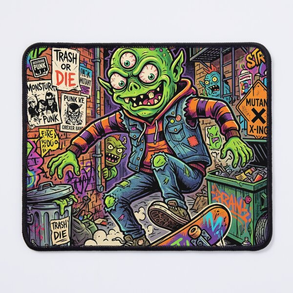 Item preview, Street Mutants Unite! Punk Mutant Skateboarder in Graffiti Alley – Lowbrow Pop Surreal Illustration designed and sold by Bhaskar Digital Art.