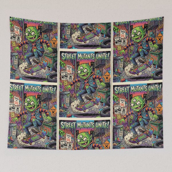 Item preview, Street Mutants Unite! Punk Mutant Skateboarder in Graffiti Alley – Lowbrow Pop Surreal Illustration designed and sold by Bhaskar Digital Art.