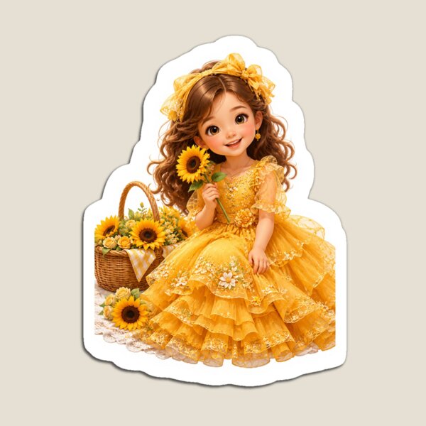Item preview, Cute Sunflower Girl Printable Sticker | Kawaii Yellow Floral Die-Cut Journal Sticker designed and sold by KeerthiCuteFind.