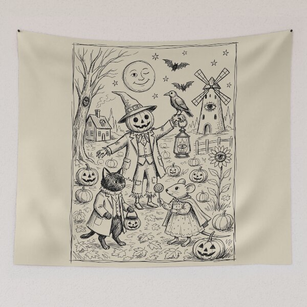 Item preview, Pumpkin Scarecrow Gathering - Whimsical Horror designed and sold by bapupa.