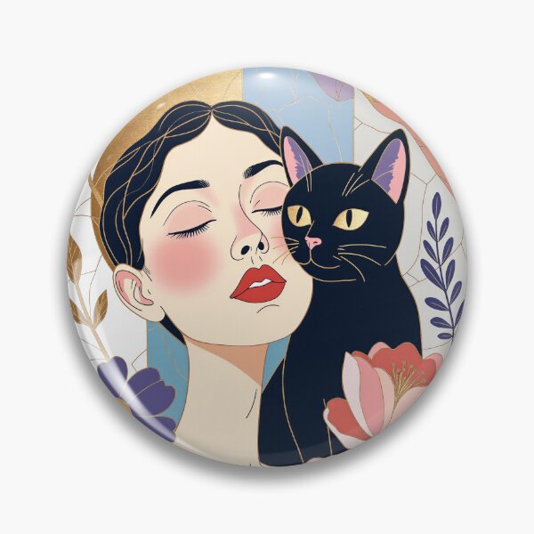 Item preview, Beautiful Woman with Black Cat | Elegant Flat Wall Art Illustration designed and sold by QQQueen.