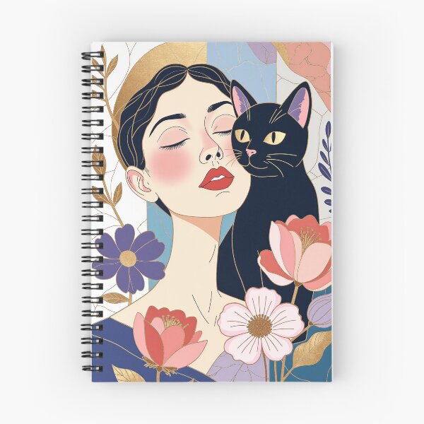 Item preview, Beautiful Woman with Black Cat | Elegant Flat Wall Art Illustration designed and sold by QQQueen.