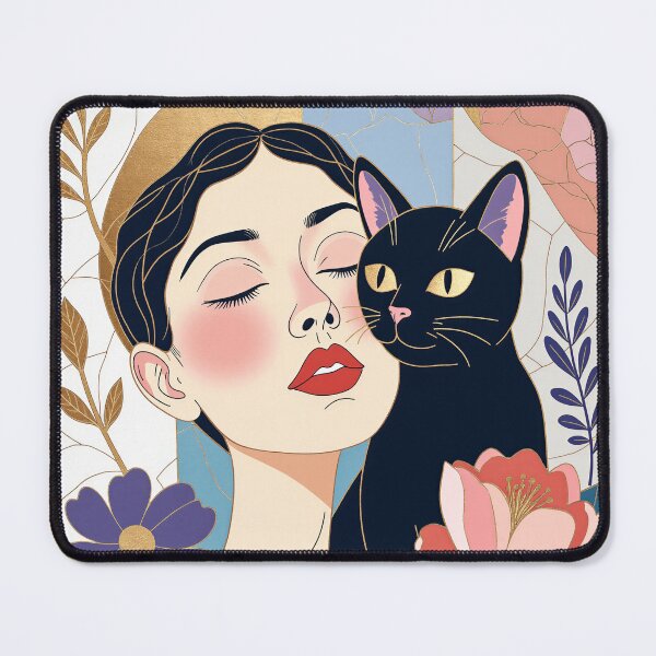 Item preview, Beautiful Woman with Black Cat | Elegant Flat Wall Art Illustration designed and sold by QQQueen.