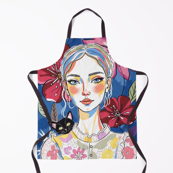 Item preview, Beautiful Woman Portrait with Black Cat and Flowers designed and sold by QQQueen.