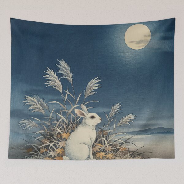 Item preview, Japanese Rabbit Beneath the Harvest Moon Shin-Hanga Print | Ohara Koson Inspired Autumn Woodblock Wall Art designed and sold by Tamas Das.