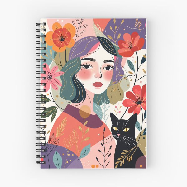 Item preview, Beautiful Woman with Black Cat Among Wildflowers | Botanical Floral Wall Art designed and sold by QQQueen.