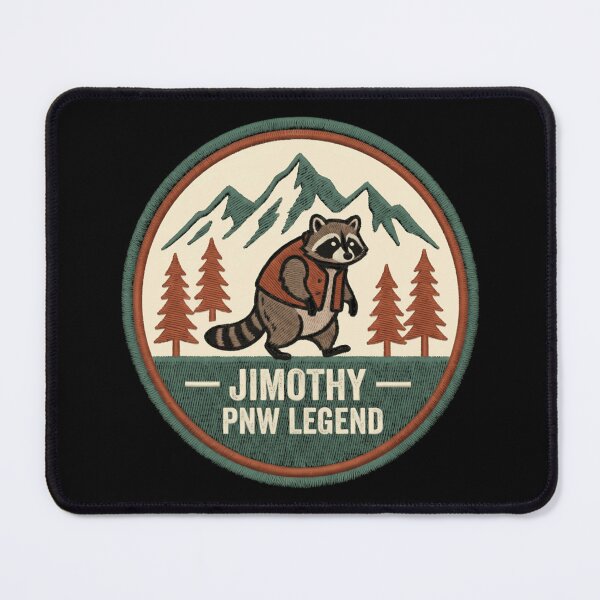 Artikelvorschau, Jimothy PNW Legende Bergwandern Waschbär PNW Abenteuerabzeichen entworfen und verkauft von Taniyah Gomes.