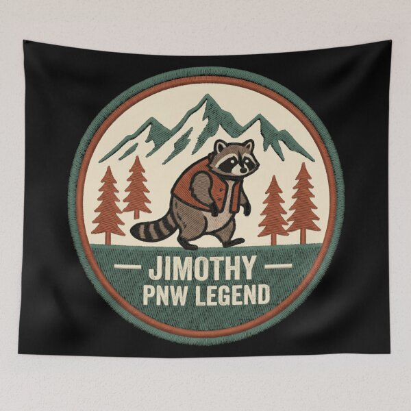 Item preview, Jimothy PNW Legend Mountain Hiking Raccoon Pacific Northwest Adventure Badge designed and sold by Taniyah Gomes.