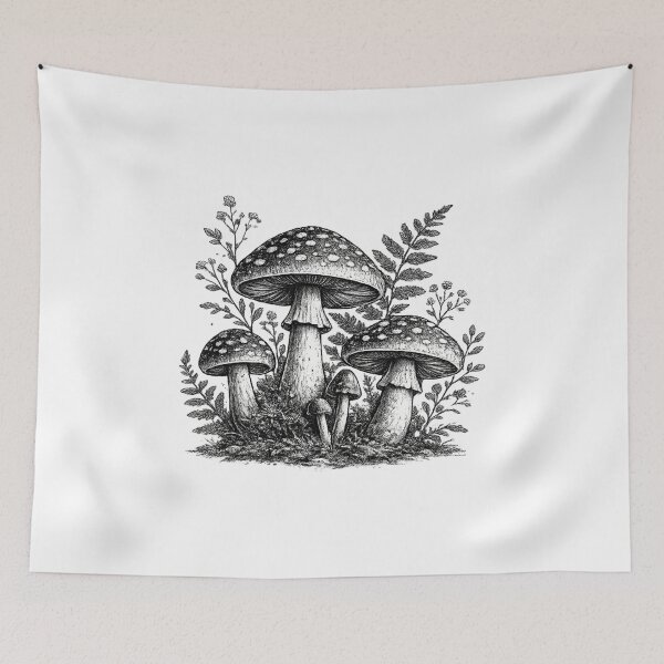 Item preview, Vintage forest mushrooms linocut designed and sold by HandicraftArt.