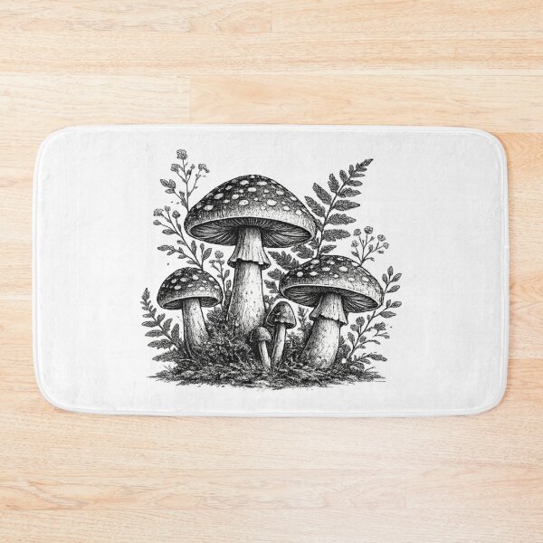 Item preview, Vintage forest mushrooms linocut designed and sold by HandicraftArt.