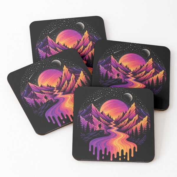 Item preview, Neon Mountain Dreamscape | Cosmic Vaporwave Landscape designed and sold by nouhaZN.