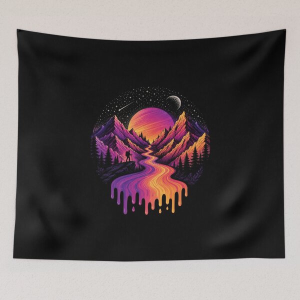 Item preview, Neon Mountain Dreamscape | Cosmic Vaporwave Landscape designed and sold by nouhaZN.
