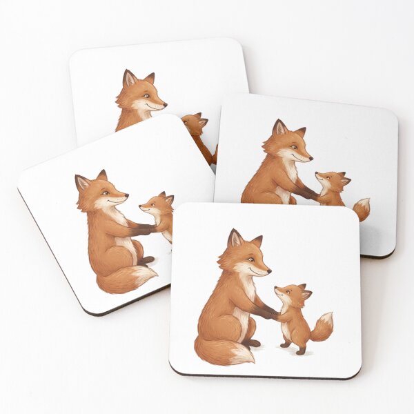Item preview, Mama and Baby Fox Holding Paws - Sweet Woodland Animal Art designed and sold by Inka Moon Design.