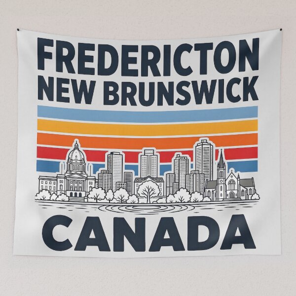 Item preview, Fredericton New Brunswick Canada Minimalist Skyline Retro Colors designed and sold by HowToCanadian.