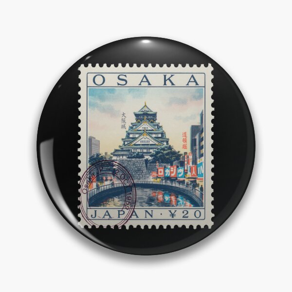 Item preview, Osaka Japan Castle Dotonbori Neon Skyline Stamp Sticker designed and sold by stickercuffs.